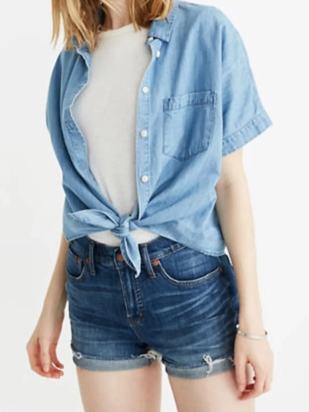MADEWELL High-Rise Denim Shorts in Glenoaks Wash Denim Size 26
